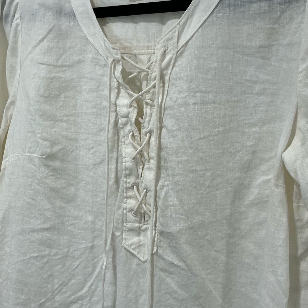 Maeve by Anthropologie Ivory Lace Up Linen Top - Picture 2 of 8